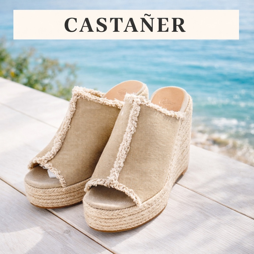 Castañer Canvas Espadrille Wedge Mules Beige Size 39
